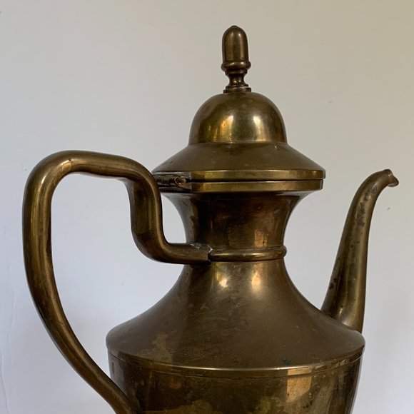 VTG Brass Coffee Pot Pedestal Boho Decor Large Tea Bohemian Accent - Picture 3 of 11